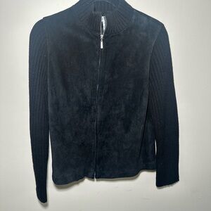 SOLD! Black Suede and Knit Zip-Up Jacket